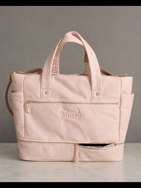 Juicy Couture Light Pink • Large Travel Bag • Quilted Tote with Gold Hardware